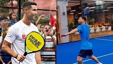 Cristiano Ronaldo y Lionel Messi jugando al pádel.