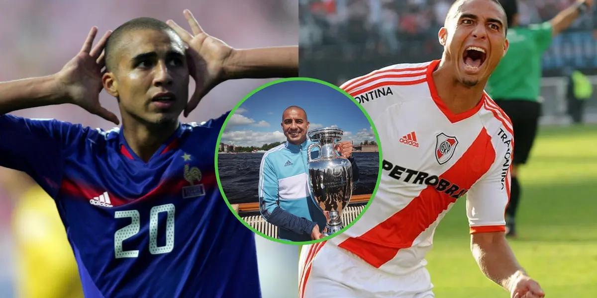 David Trezeguet con las camisetas de Francia y River Plate.