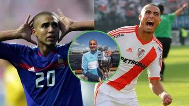 David Trezeguet con las camisetas de Francia y River Plate.