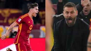 Dybala festejó con De Rossi el 2-1 parcial de la Roma