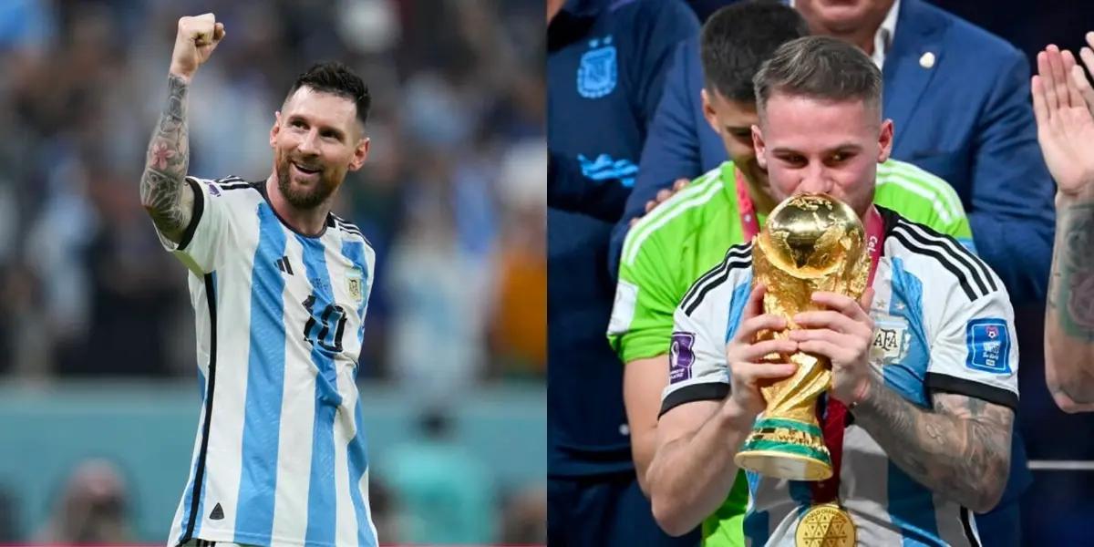 El capitán de la selección argentina estuvo atento al homenaje del cuadro inglés a Mac Allister