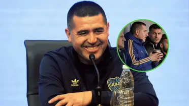 Juan Román Riquelme sonríe en conferencia de prensa.
