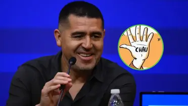 Juan Román Riquelme sonríe en conferencia de prensa.