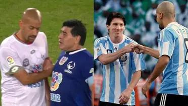 Juan Sebastián Verón junto a Diego Maradona y Lionel Messi