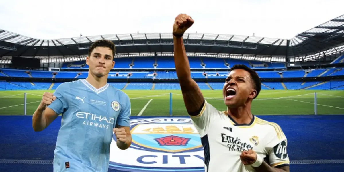 Julián Álvarez y Rodrygo con la camiseta de Manchester City y Real Madrid, respectivamente.