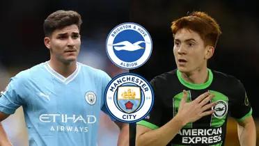 Julián Álvarez y Valentín Barco con las camisetas de Manchester City y Brighton, respectivamente