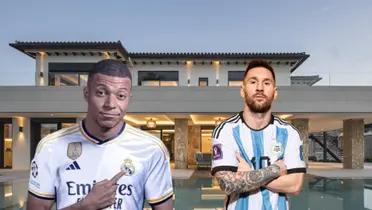 Kylian Mbappé con la camiseta de Real Madrid y a su lado Lionel Messi, con la de Argentina.