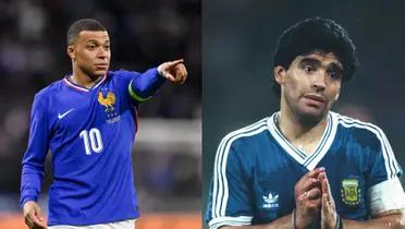 Kylian Mbappé en Francia y Diego Maradona con Argentina.