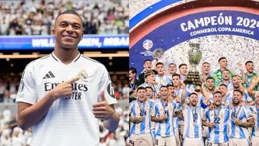 Kylian Mbappé en Real Madrid y Selección Argentina levantando la Copa América