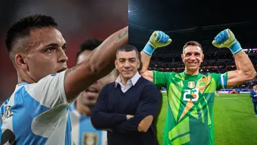 Lautaro Martínez y Dibu Martínez festejan vs Chile.