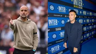 Lautaro Martínez y Pep Guardiola