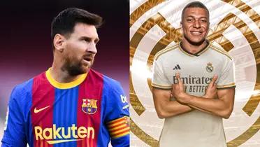 Lionel Messi con la camiseta de Barcelona, y Kylian Mbappé con la de Real Madrid -edición.