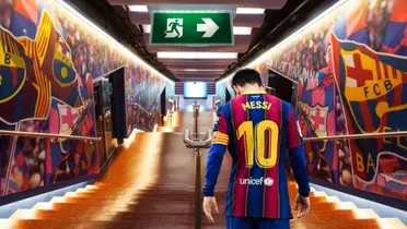 Lionel Messi en el túnel del Barcelona.
