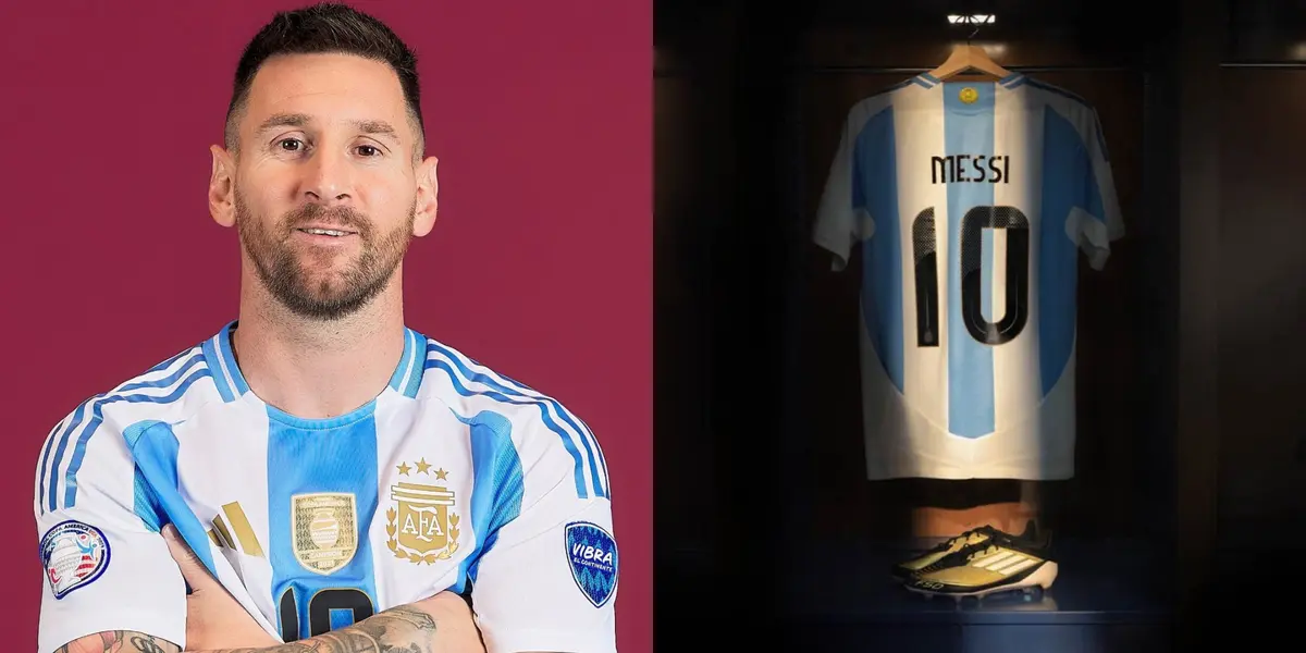 Lionel Messi posa con la camiseta de la Selección Argentina.