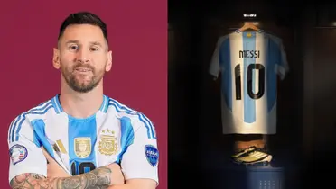 Lionel Messi posa con la camiseta de la Selección Argentina.