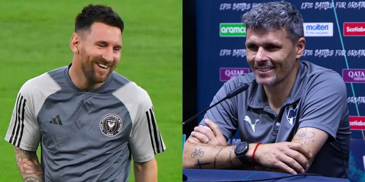 Lionel Messi y Fernando Ortiz sonríen