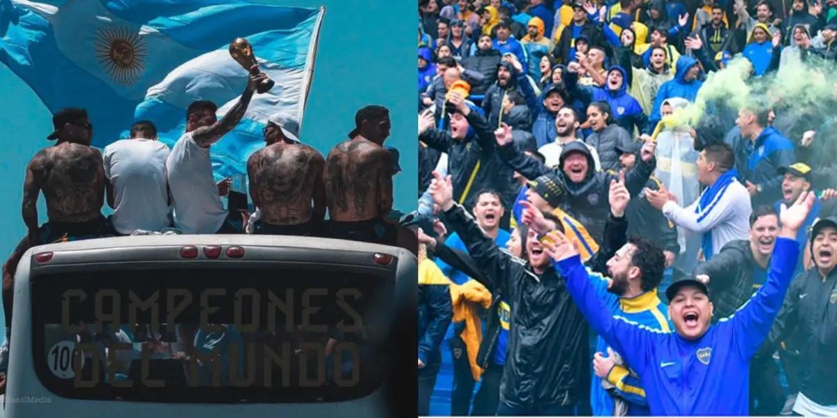 Los festejos por el campeonato mundial fue tremendo y otro de los futbolista se mostró con los colores del Xeneize.