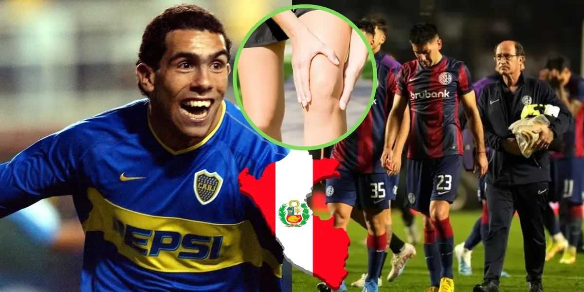 Tevez, equipo de San Lorenzo, bandera de Perú y rodilla lesionada.