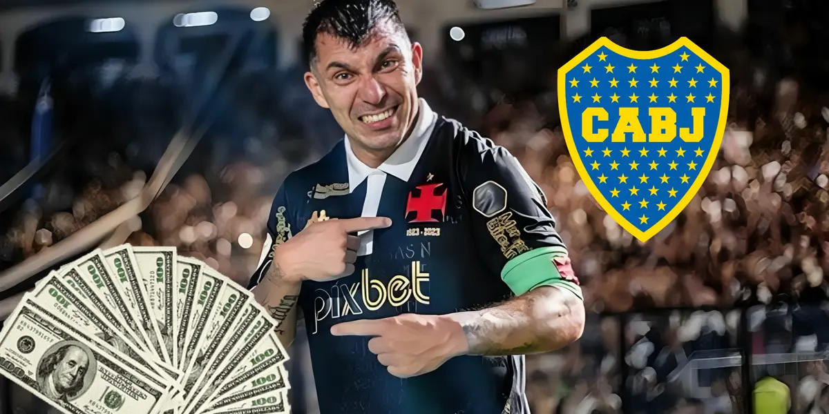 Gary Medel se señala el escudo del Vasco Da Gama.