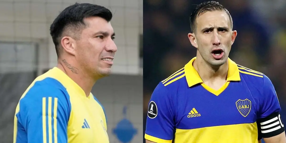 Gary Medel y Carlos Izquierdoz con los colores de Boca.