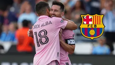 Jordi Alba y Lionel Messi se funden en un abrazo (2024).