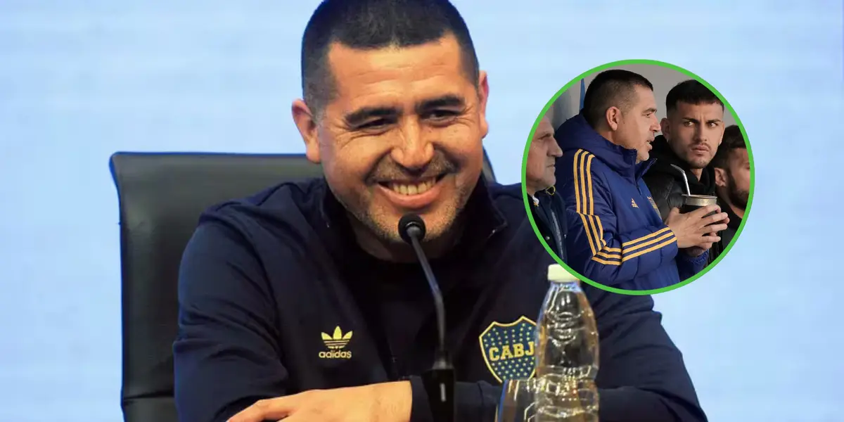 Juan Román Riquelme sonríe en conferencia de prensa.