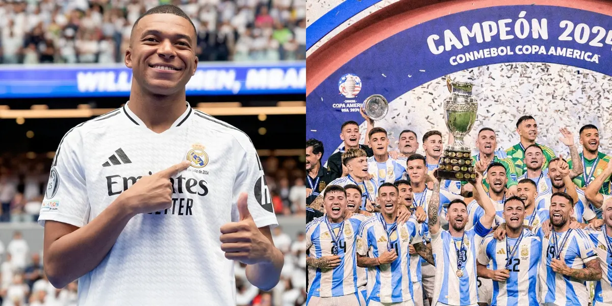 Kylian Mbappé en Real Madrid y Selección Argentina levantando la Copa América