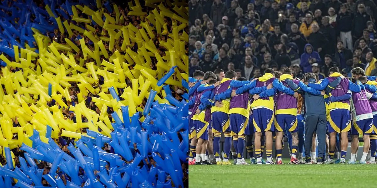 La hinchada de Boca ante Cruzeiro y los jugadores en la charla previa.