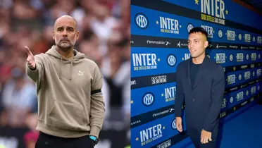 Lautaro Martínez y Pep Guardiola