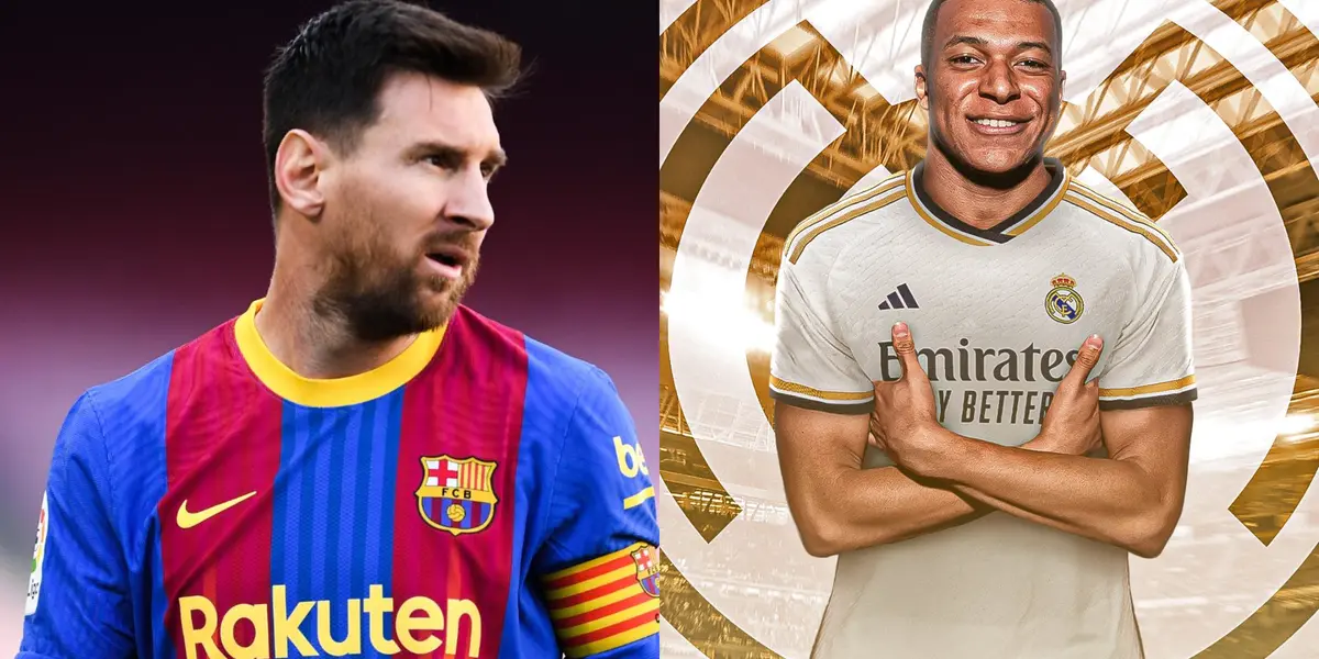 Lionel Messi con la camiseta de Barcelona, y Kylian Mbappé con la de Real Madrid -edición.