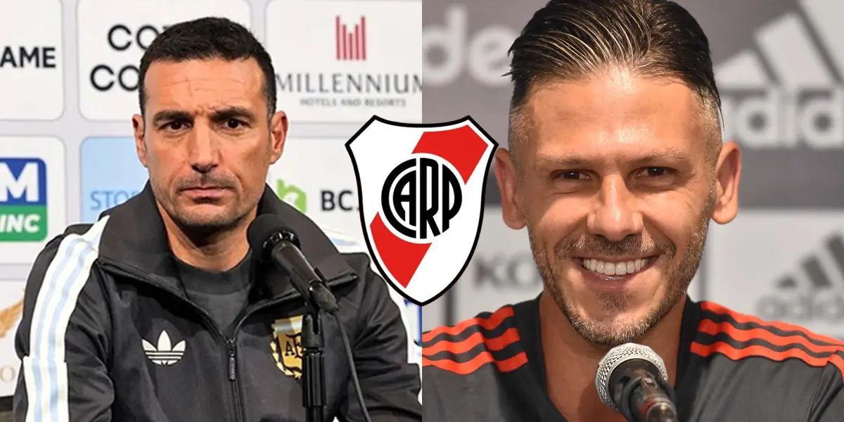 Lionel Scaloni y Martín Demichelis dando conferencias de prensa.