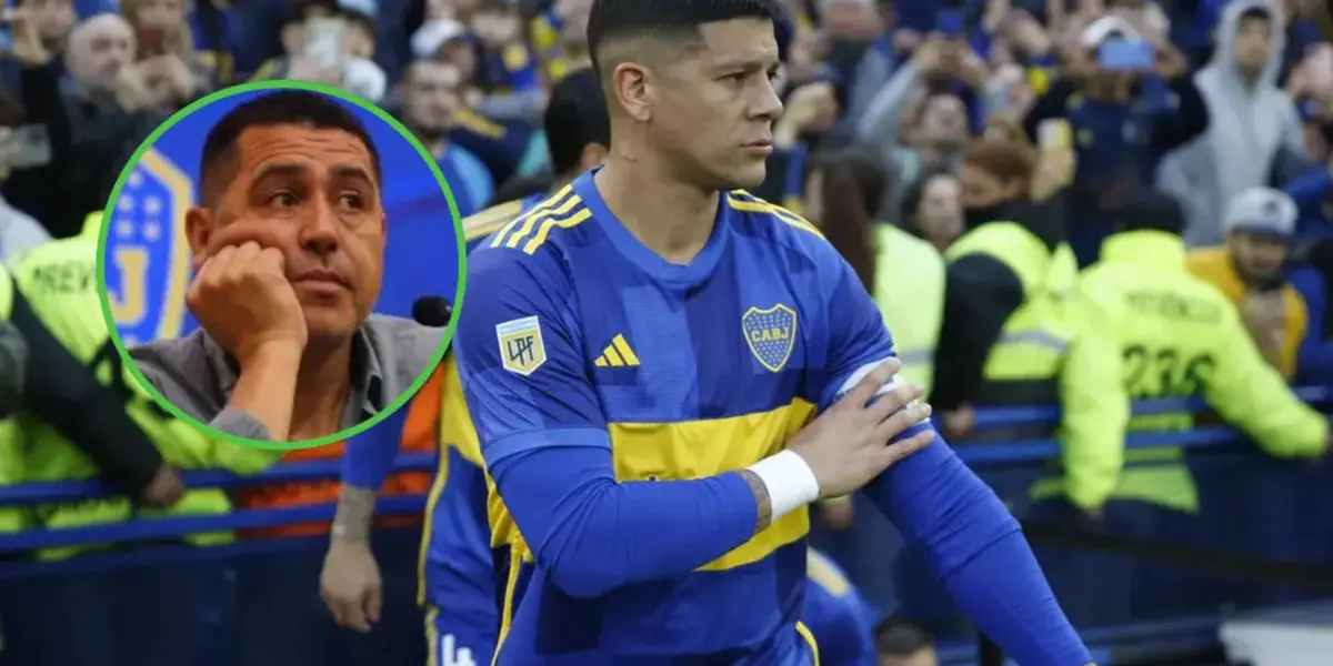 Marcos Rojo se acomoda la cinta de capitán de Boca.