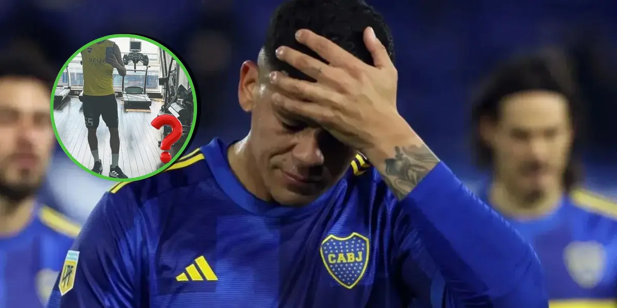 Marcos Rojo se toma su cabeza.