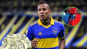 Sebastián Villa con la camiseta de Boca Juniors en 2023.