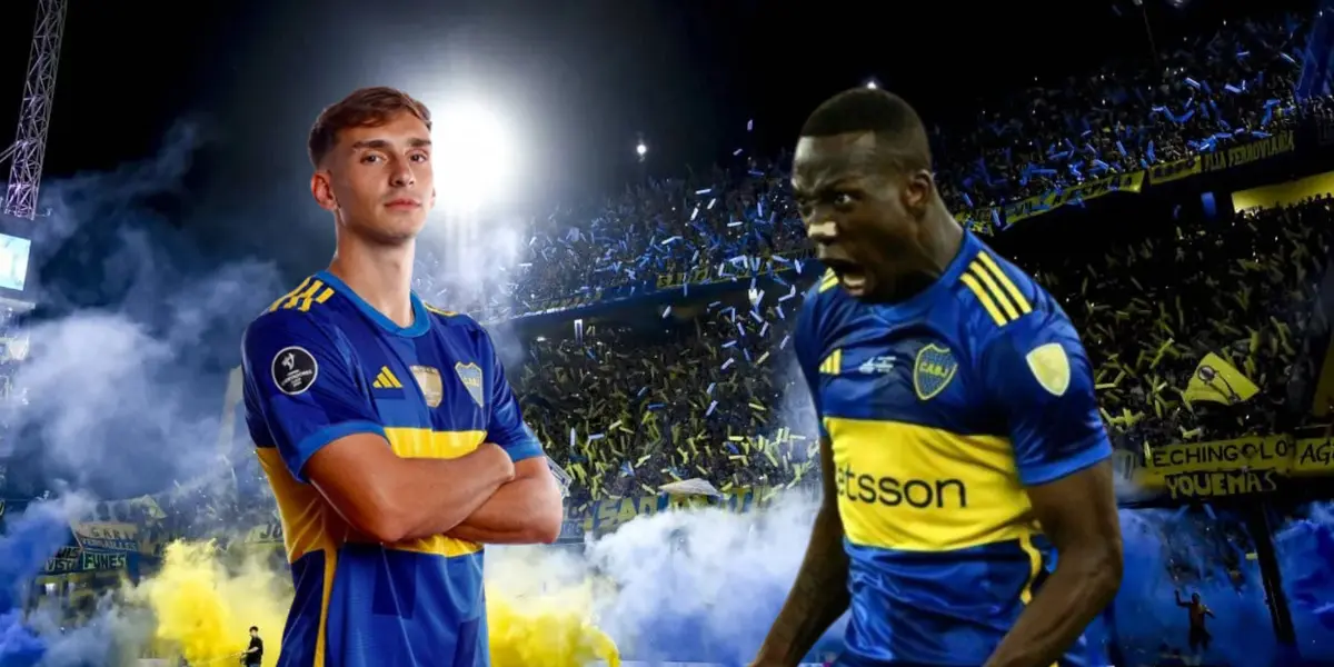 Tiago Simoni y Luis Advíncula con la camiseta de Boca.