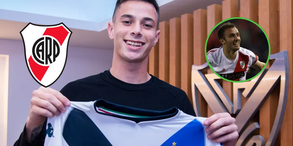 Valentín Gómez sostiene una camiseta de Vélez Sarsfield.