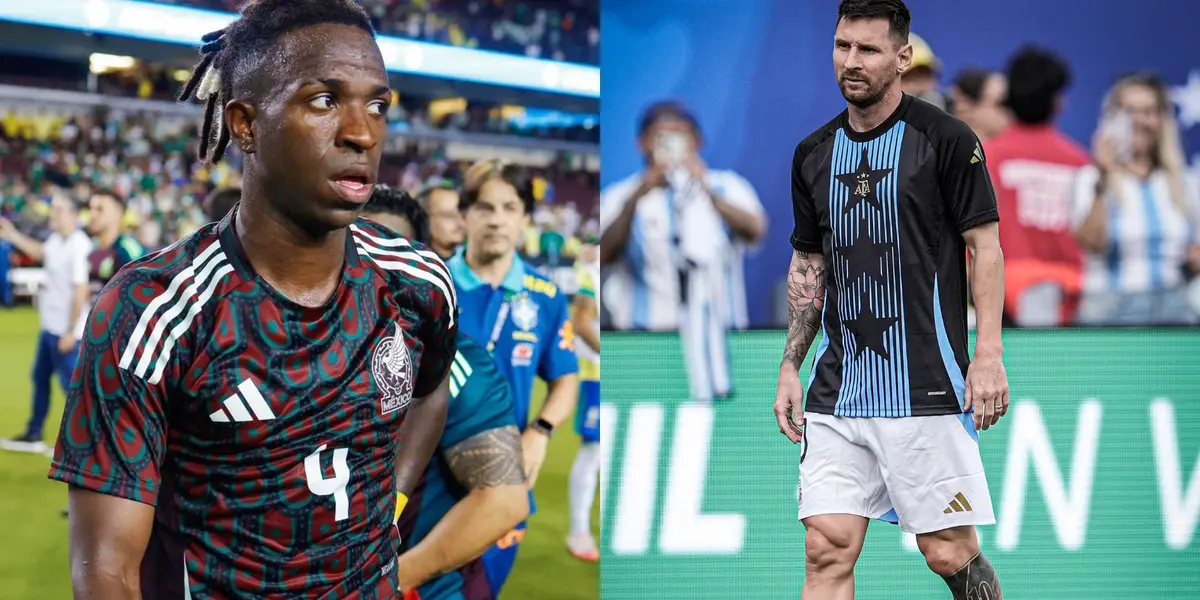 Vinicius jr con la camiseta de México, y a su lado Lionel Messi.